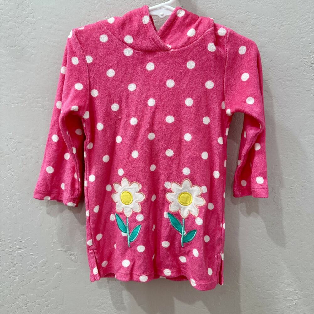 Monsoon Pink Polka Dot Floral Appliqué Hooded Terry Swim Coverup